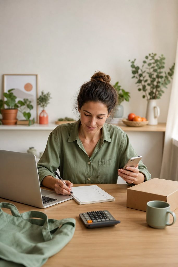 A young adult sitting in her first apartment with a laptop