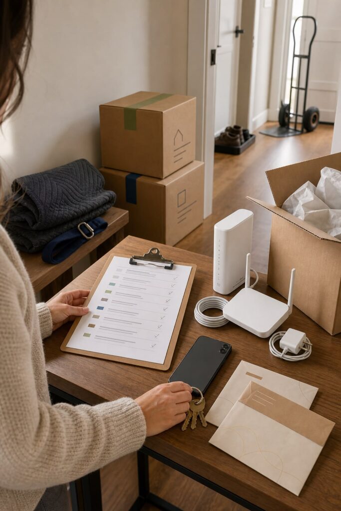 lady holding a list on set up utilities in your first apartment