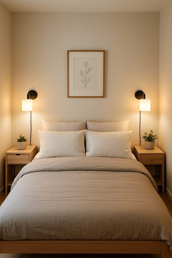 a bedroom with plain wall as regards to how make a rental feel like home