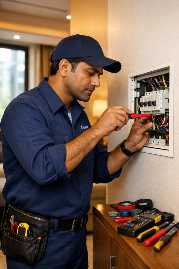 an electrician working as regards to set up utilities in your first apartment