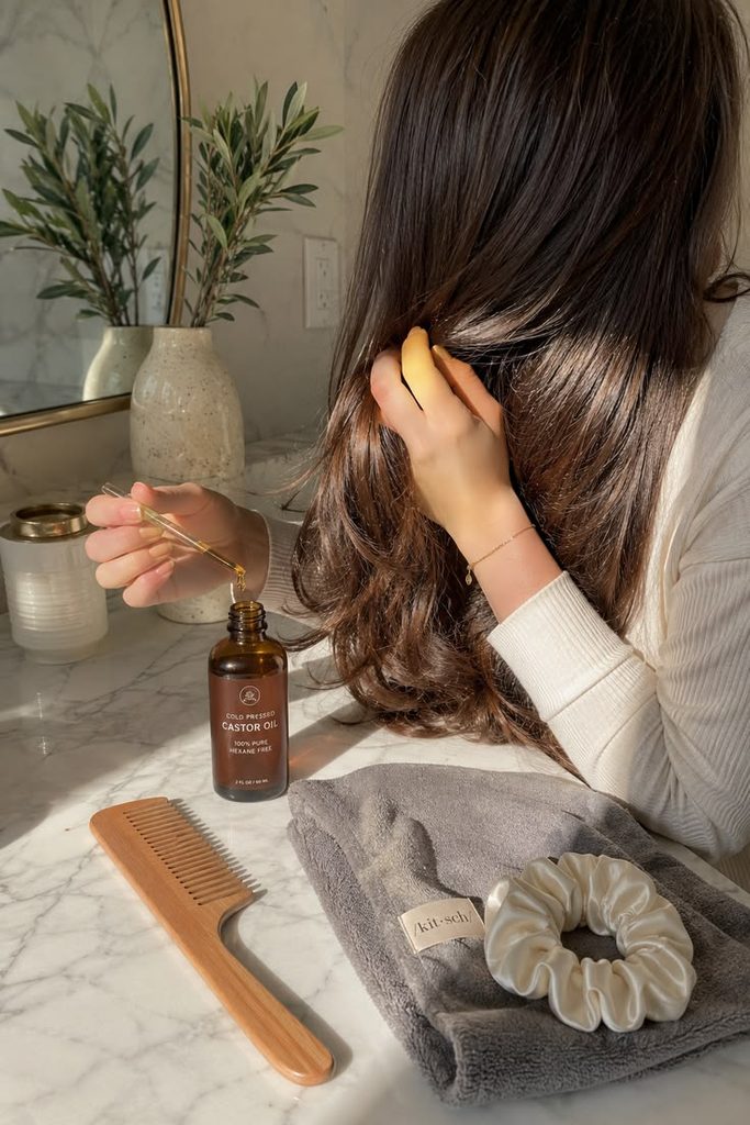 lady applying a hair treatment