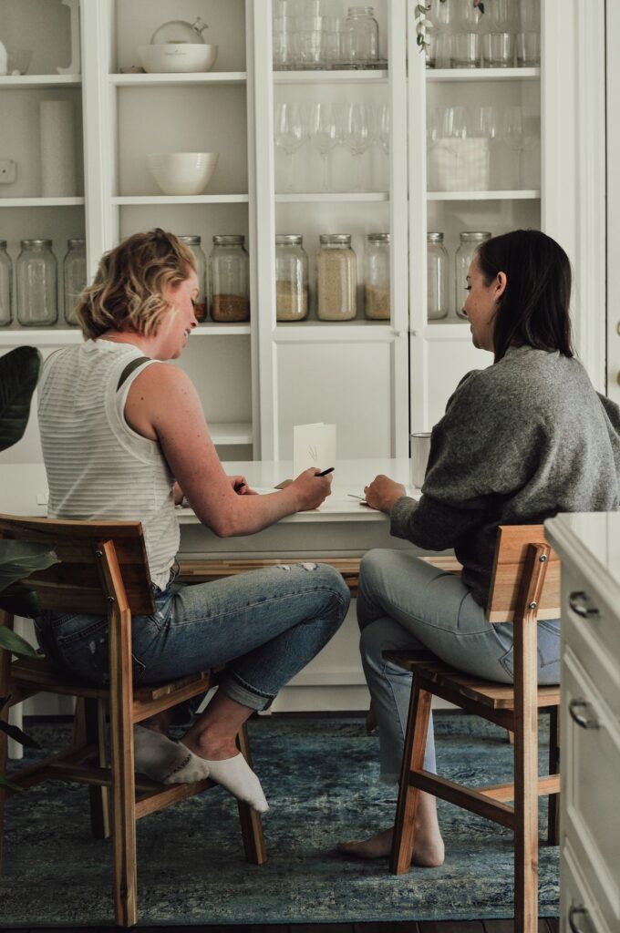 ladies talking calmly