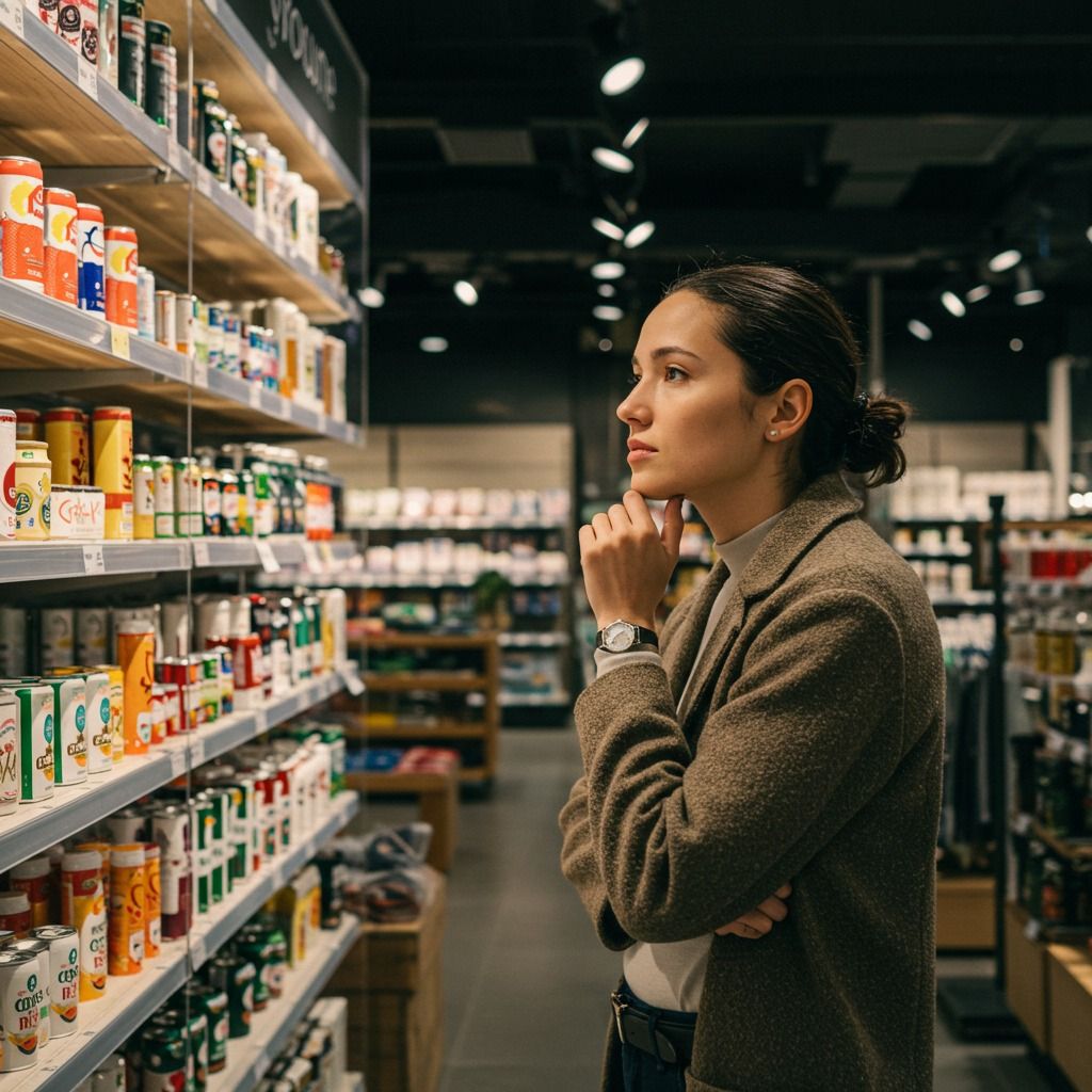 young woman comparing prices shopping budget  as part of money mistakes to avoid when living alone