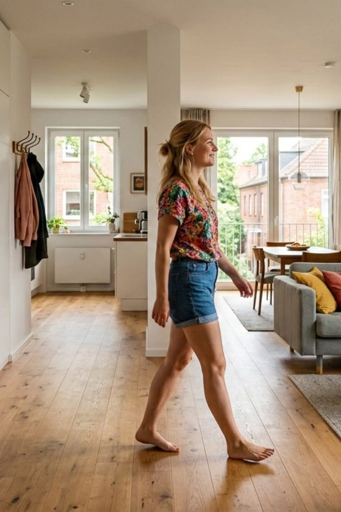A confident young adult standing in their apartment
