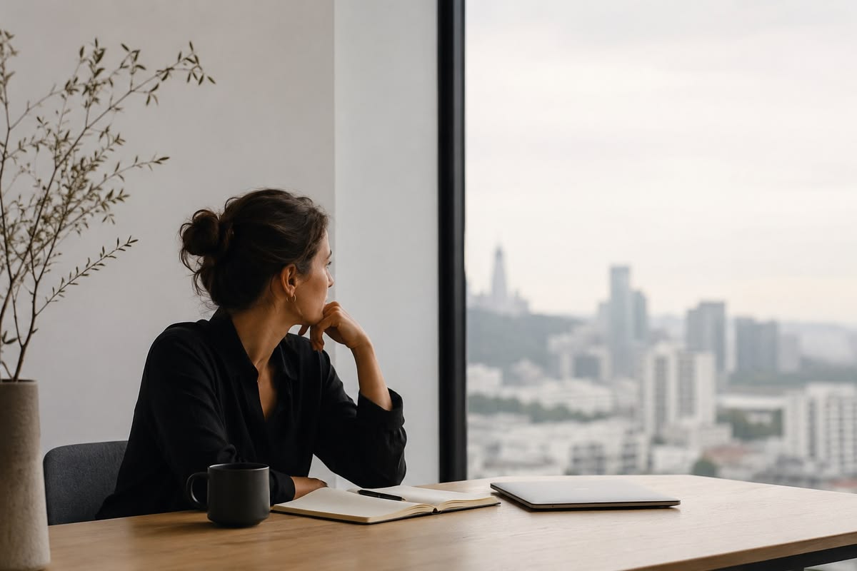 A person sitting calmly with apartment notes and thinking as regards to how to prepare for your first apartment viewing
