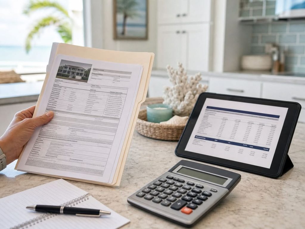 A renter checking rent, bills, and monthly expenses with a calculator as regards to how to prepare for your first apartment viewing