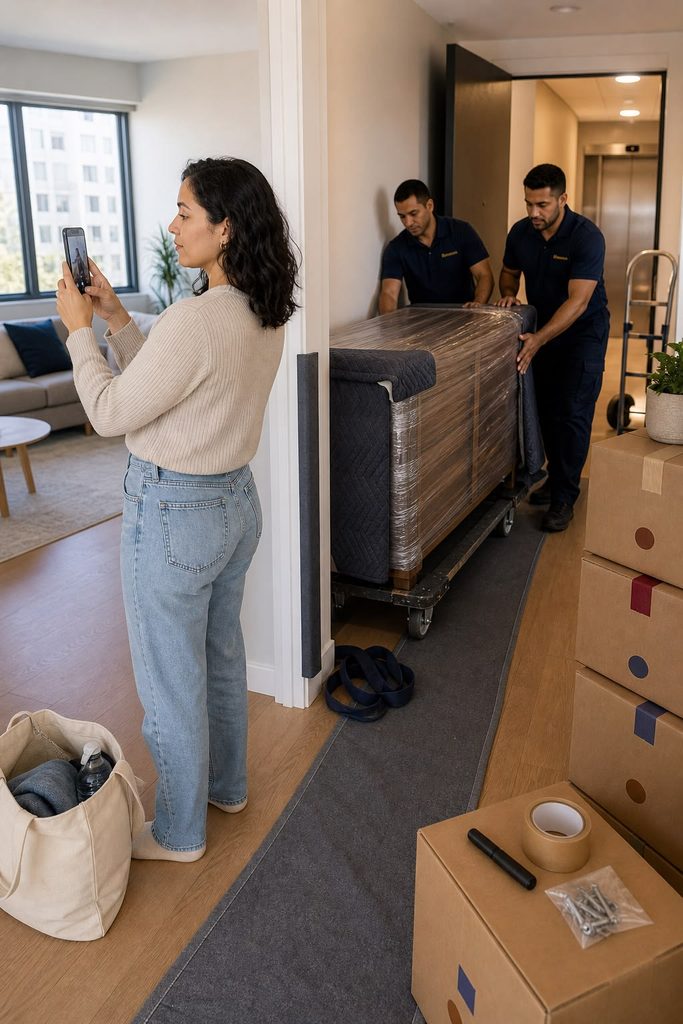 A young adult standing inside a simple new apartment as regards to first week living alone