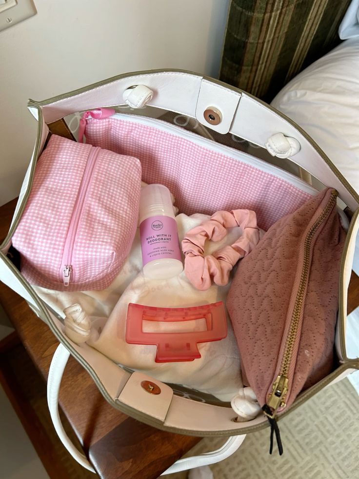 An overnight bag packed with the basic things needed for the first night