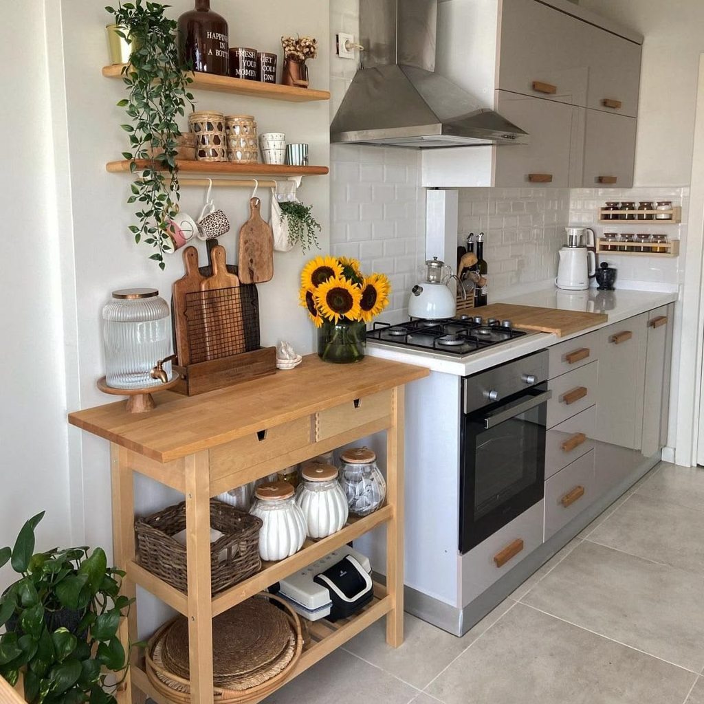 apartment small storage kitchen section with a mild decor