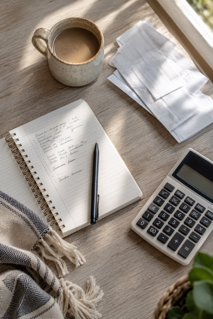 a budget notebook a calculator as regards to first apartment mistakes