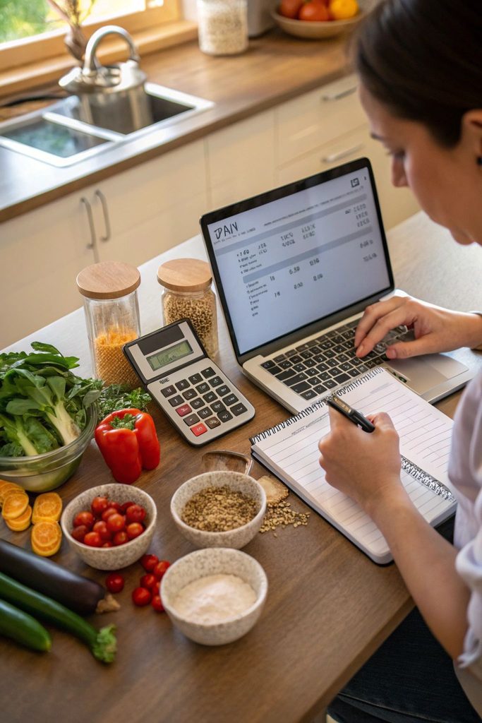lady organizing bills at home
