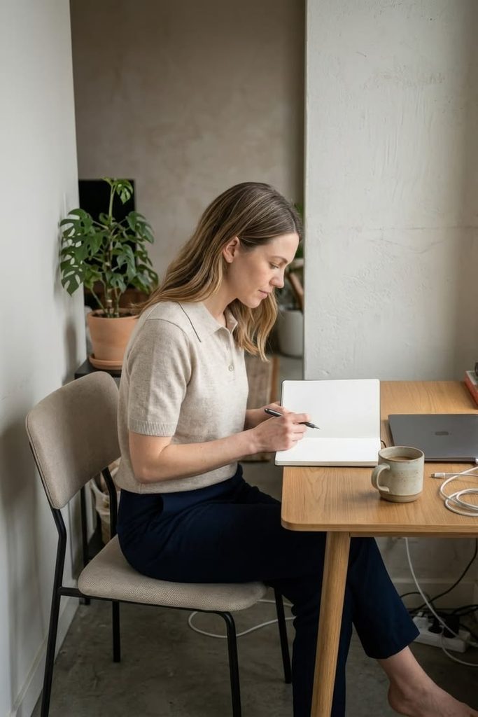 professional on a notebook planning routine