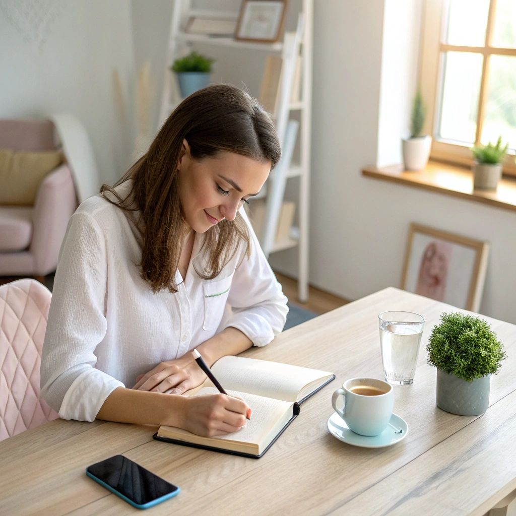 A young adult writing while sitting down as part of how to build confidence during your first year of adult life