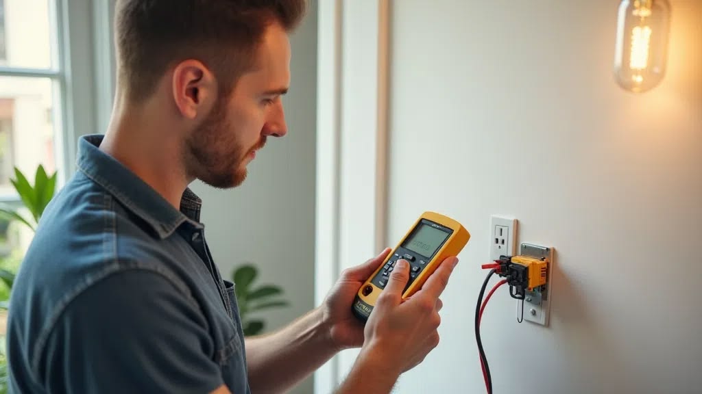 young guy checking electricity repair meter