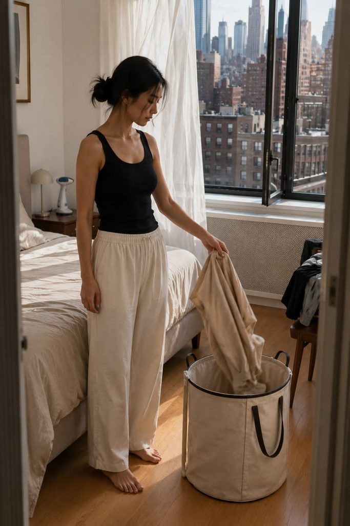 young lady sorting clothes as regards to what to expect when you move out for the first time