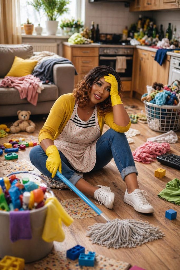 young woman cleaning first apartment laundry dishes